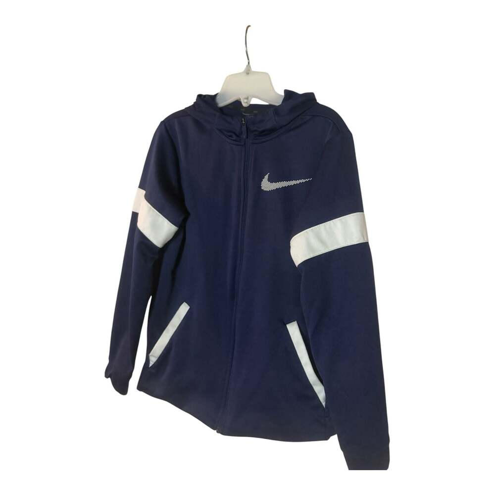 Nike Dri-FIT Full Zip Hoodie Sweatshirt Navy Blue White Boys Size Medium